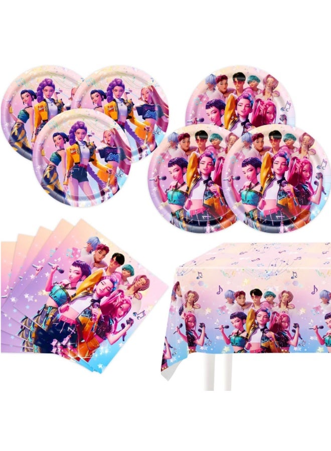 ECLux K-Pop Demon Hunters Party Tableware 20 Plates, 20 Napkins, and Tablecloth71 '' x 42 ''Demon Movie Hunters Party Birthday Party Decorate Supplies - Image 1